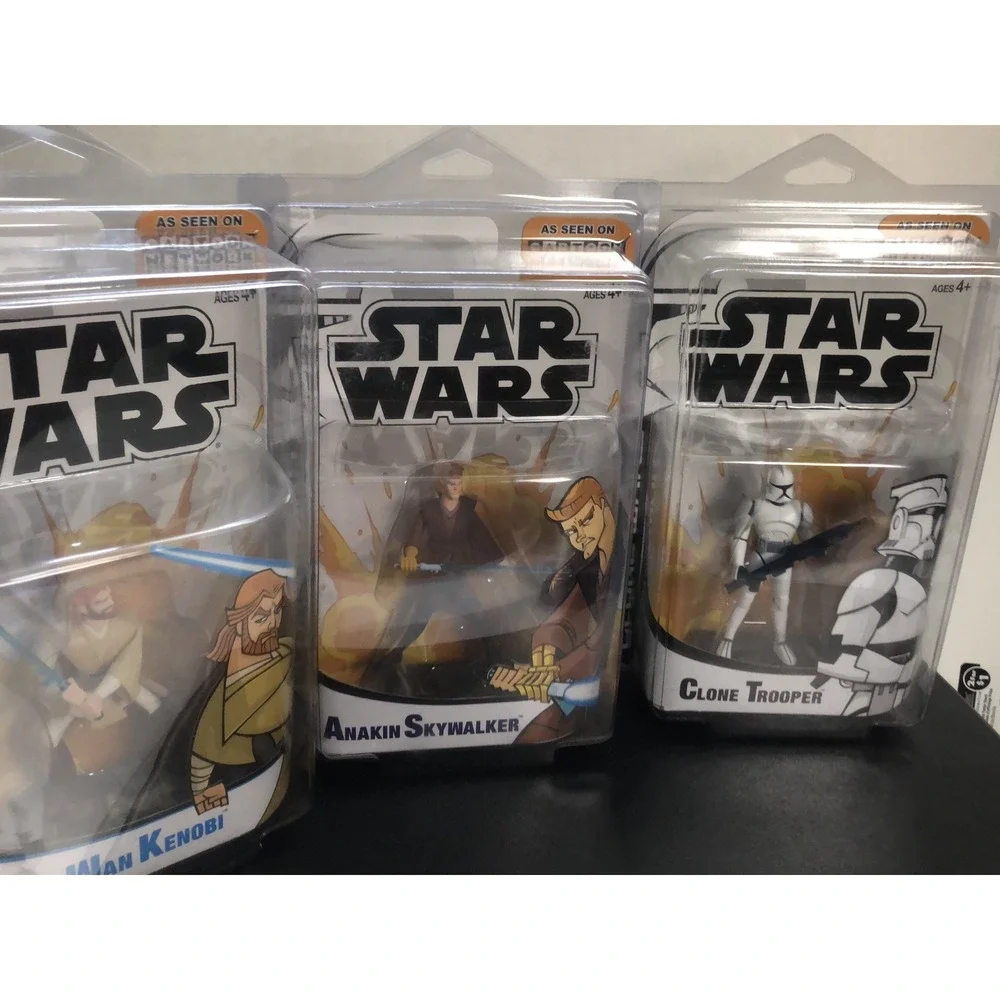 Star Wars Clone Wars Cartoon Network 3 Figure Set Anakin Obi-Wan Trooper